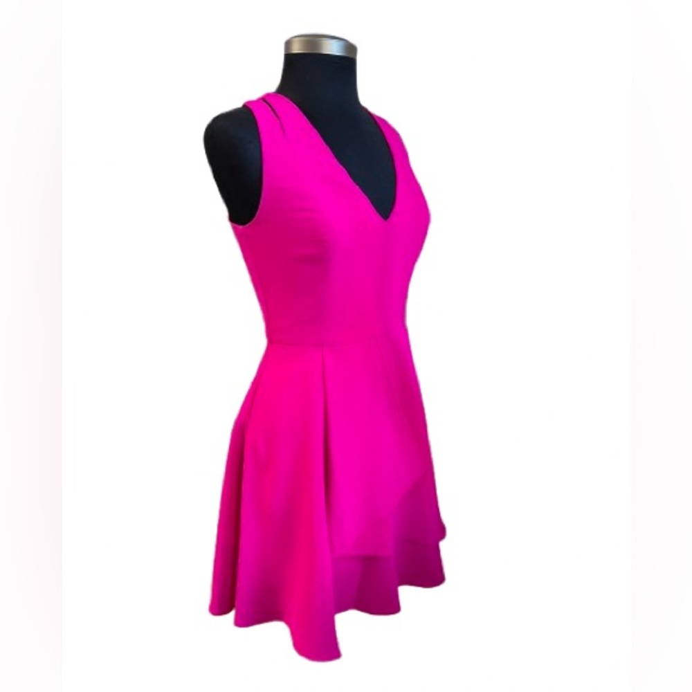 Adelyn Rae Asymmetrical Ruffled Hem Vibrant Pink Sleeveless Dress  Size S - Picture 2 of 9